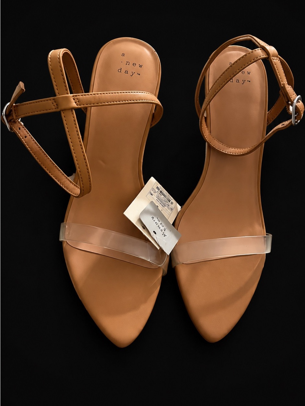 a new day Tan Pointed Ankle-Strap Sandals with Clear Toe Band